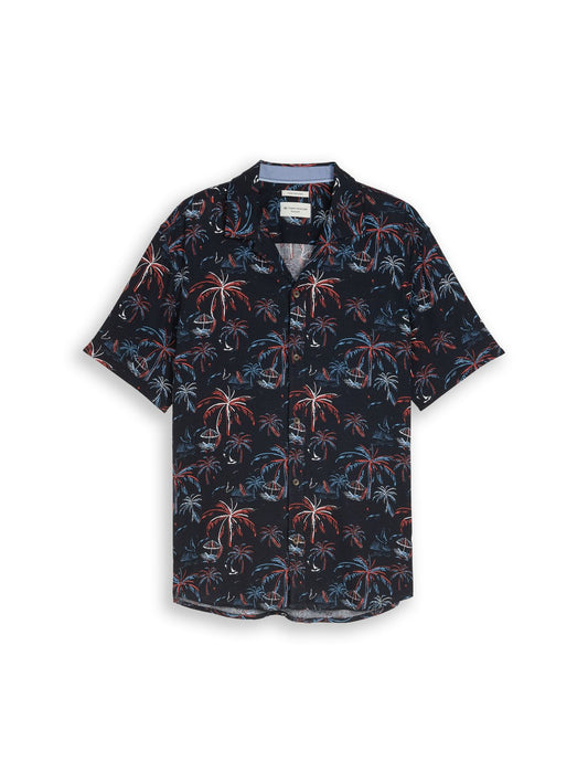 TOM TAILOR Regular Fit Resort Hemd mit Leinenanteil