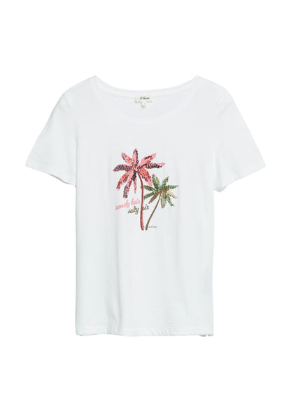 S.OLIVER T-Shirt mit Print und Schmuckdetails