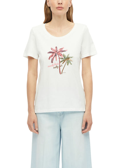 S.OLIVER T-Shirt mit Print und Schmuckdetails