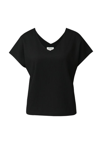 S.OLIVER Strukturiertes V-Neck-T-Shirt im Relaxed Fit 40