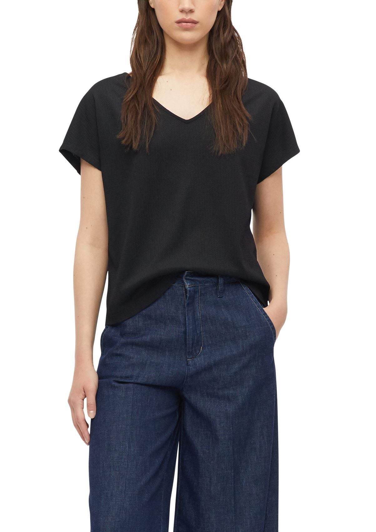 S.OLIVER Strukturiertes V-Neck-T-Shirt im Relaxed Fit
