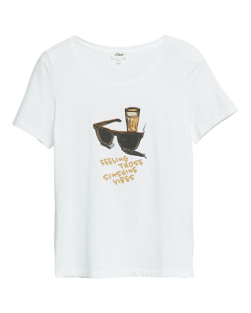 S.OLIVER T-Shirt mit Print und Schmuckdetails