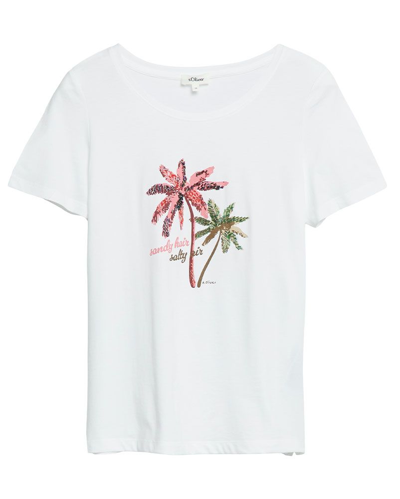 S.OLIVER T-Shirt mit Print und Schmuckdetails