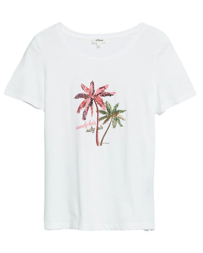 S.OLIVER T-Shirt mit Print und Schmuckdetails