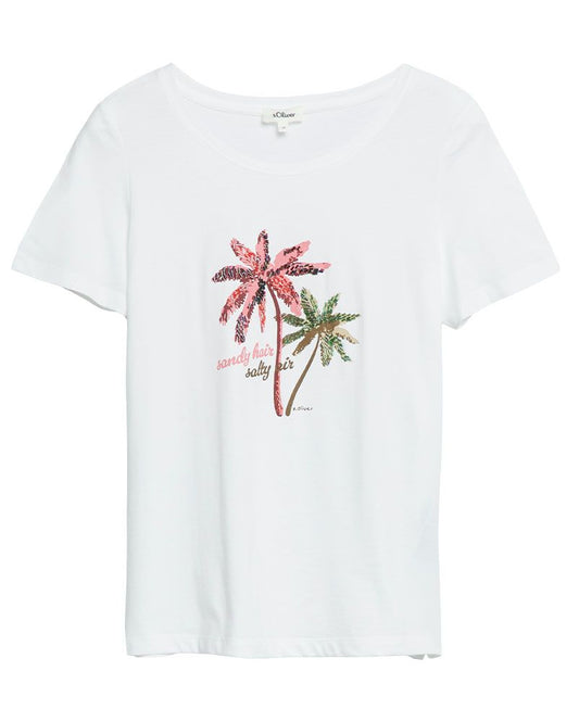 S.OLIVER T-Shirt mit Print und Schmuckdetails
