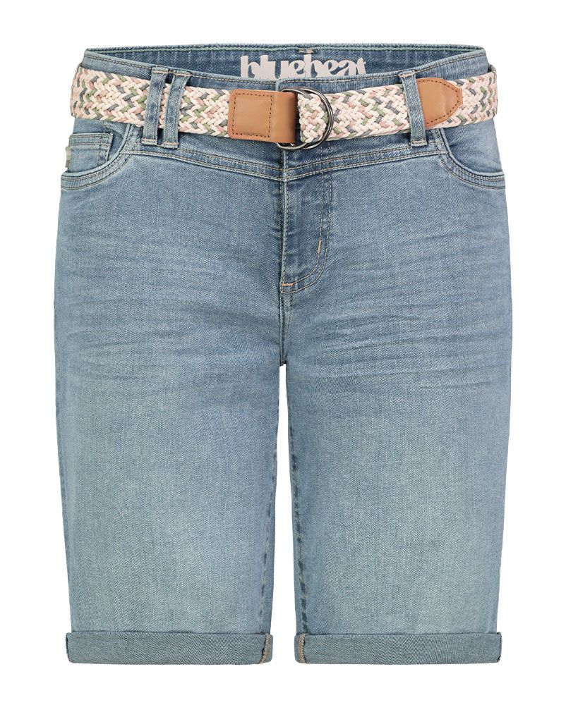 Jeans-Bermuda mit Flechtgürtel