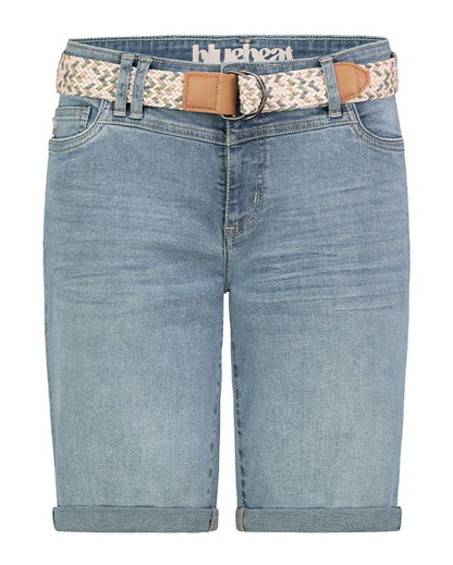 Jeans-Bermuda mit Flechtgürtel