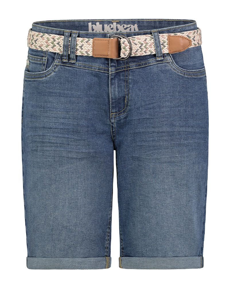 Jeans-Bermuda mit Flechtgürtel