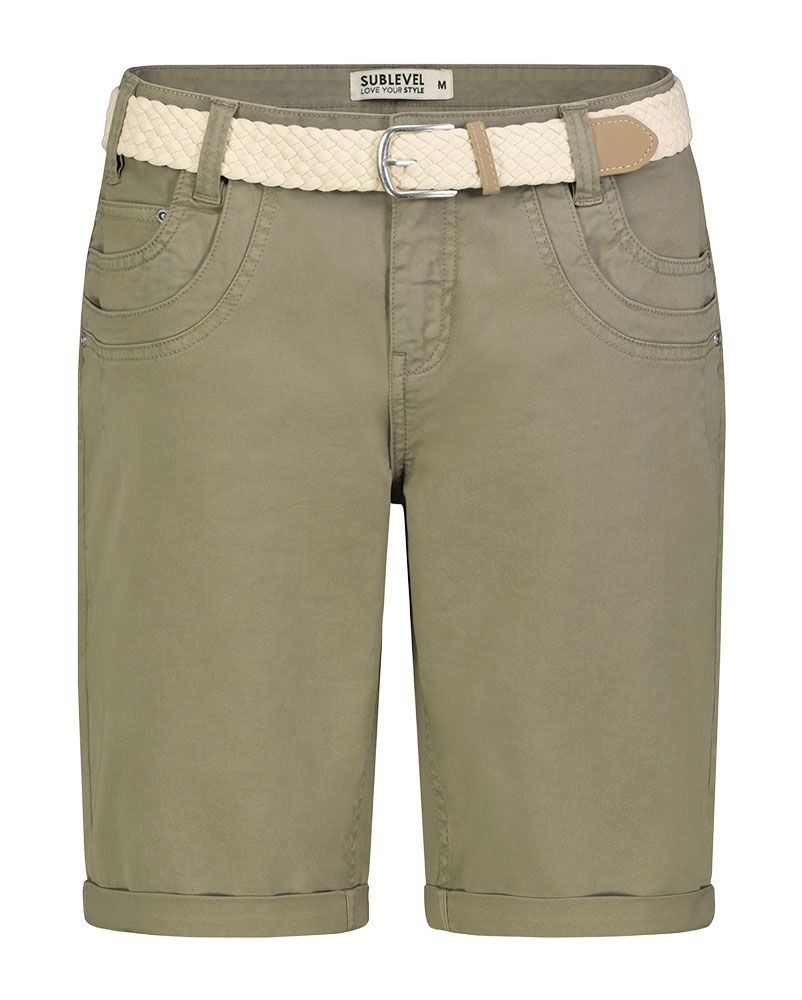 Jeans-Bermuda mit Flechtgürtel