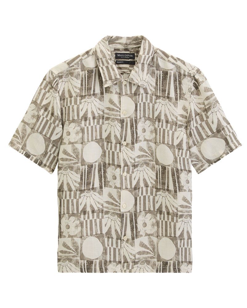 MARC O'POLO Kurzarm-Leinenhemd mit Allover-Print