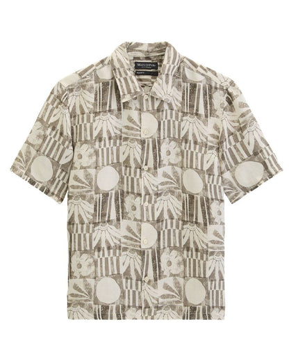 MARC O'POLO Kurzarm-Leinenhemd mit Allover-Print