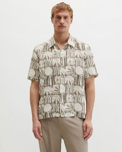 MARC O'POLO Kurzarm-Leinenhemd mit Allover-Print