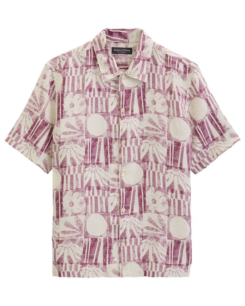 MARC O'POLO Kurzarm-Leinenhemd mit Allover-Print