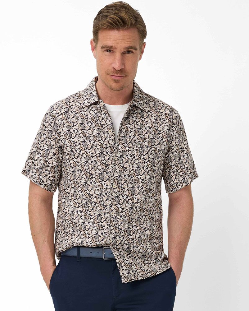 BRAX Kurzarm-Leinenhemd mit Blumenprint