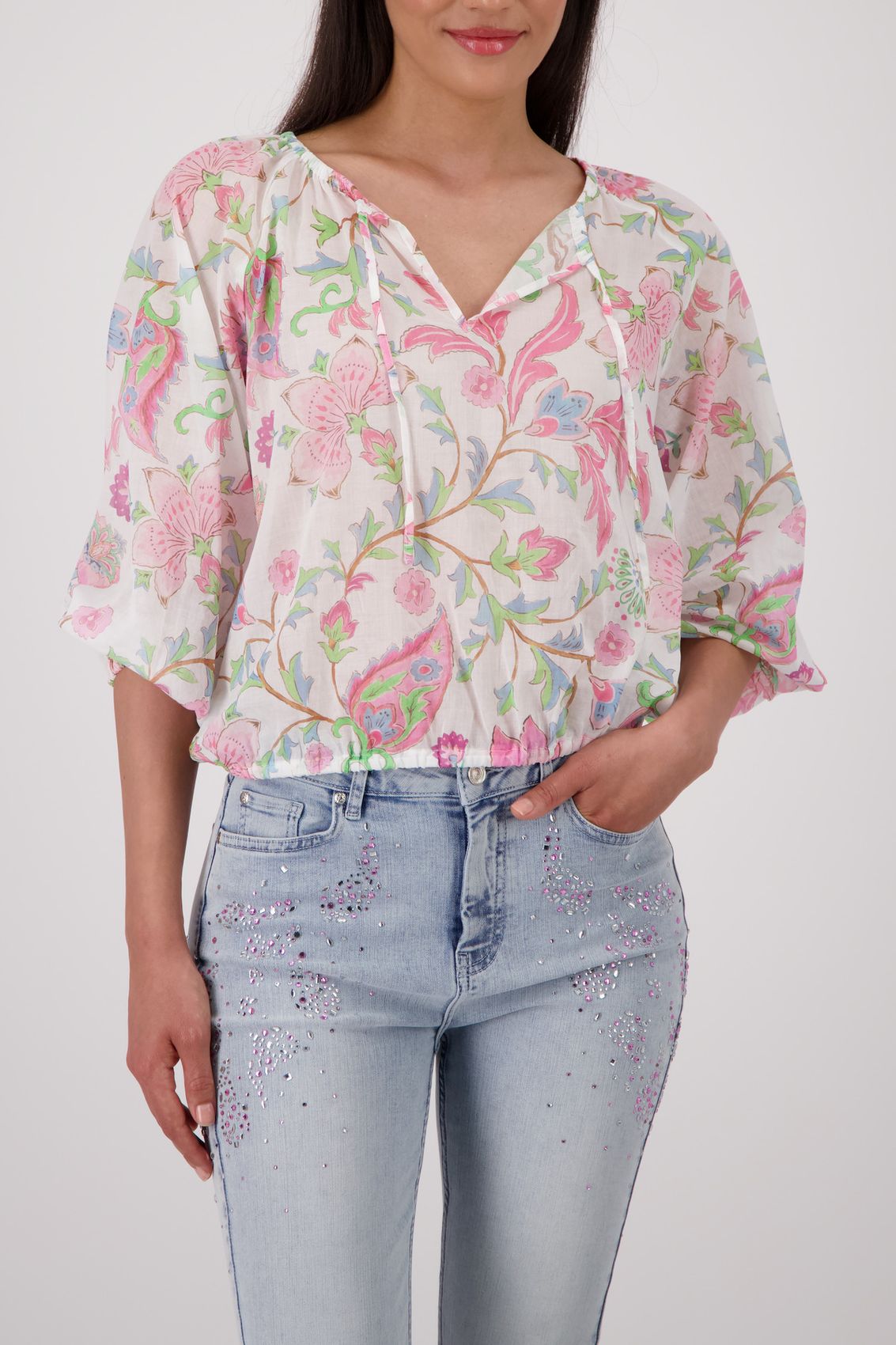 MONARI Bluse, champagne beige gemustert