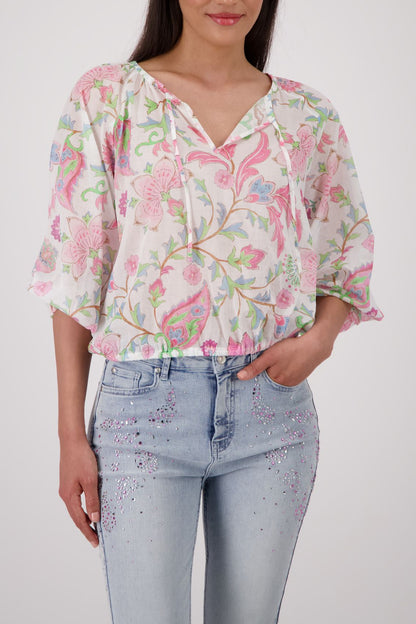 MONARI Bluse, champagne beige gemustert