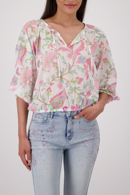 MONARI Bluse, champagne beige gemustert