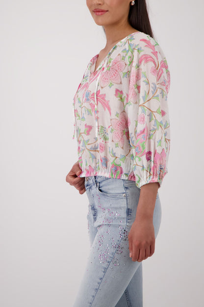 MONARI Bluse, champagne beige gemustert