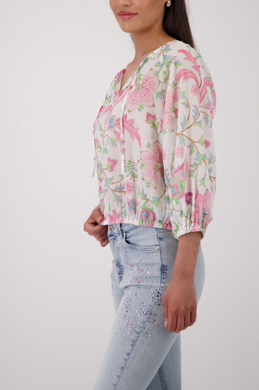 MONARI Bluse, champagne beige gemustert