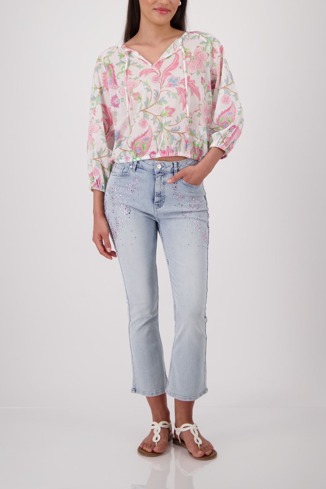 MONARI Bluse, champagne beige gemustert