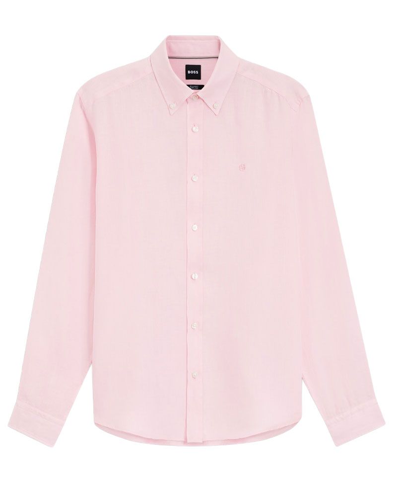 HUGO BOSS Leinenhemd mit Button-Down Kragen, regular fit