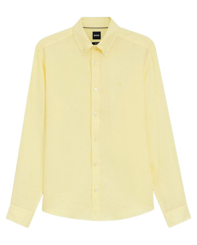 HUGO BOSS Leinenhemd mit Button-Down Kragen, regular fit