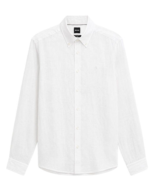 HUGO BOSS Leinenhemd mit Button-Down Kragen, regular fit