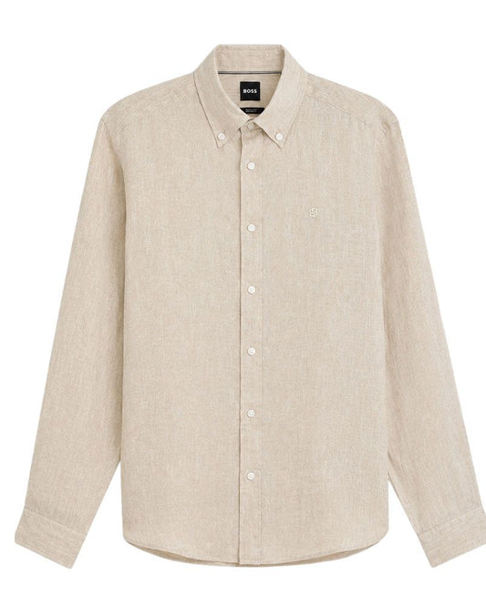 HUGO BOSS Leinenhemd mit Button-Down Kragen, regular fit