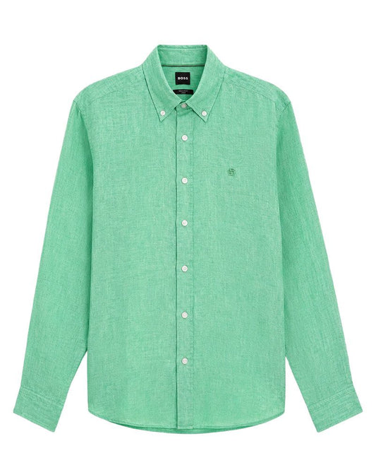 HUGO BOSS Leinenhemd mit Button-Down Kragen, regular fit