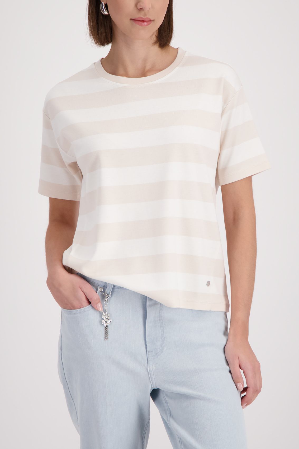 MONARI Sweatshirt, champagne beige ringel 36