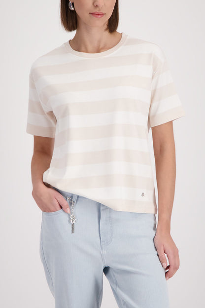 MONARI Sweatshirt, champagne beige ringel 36