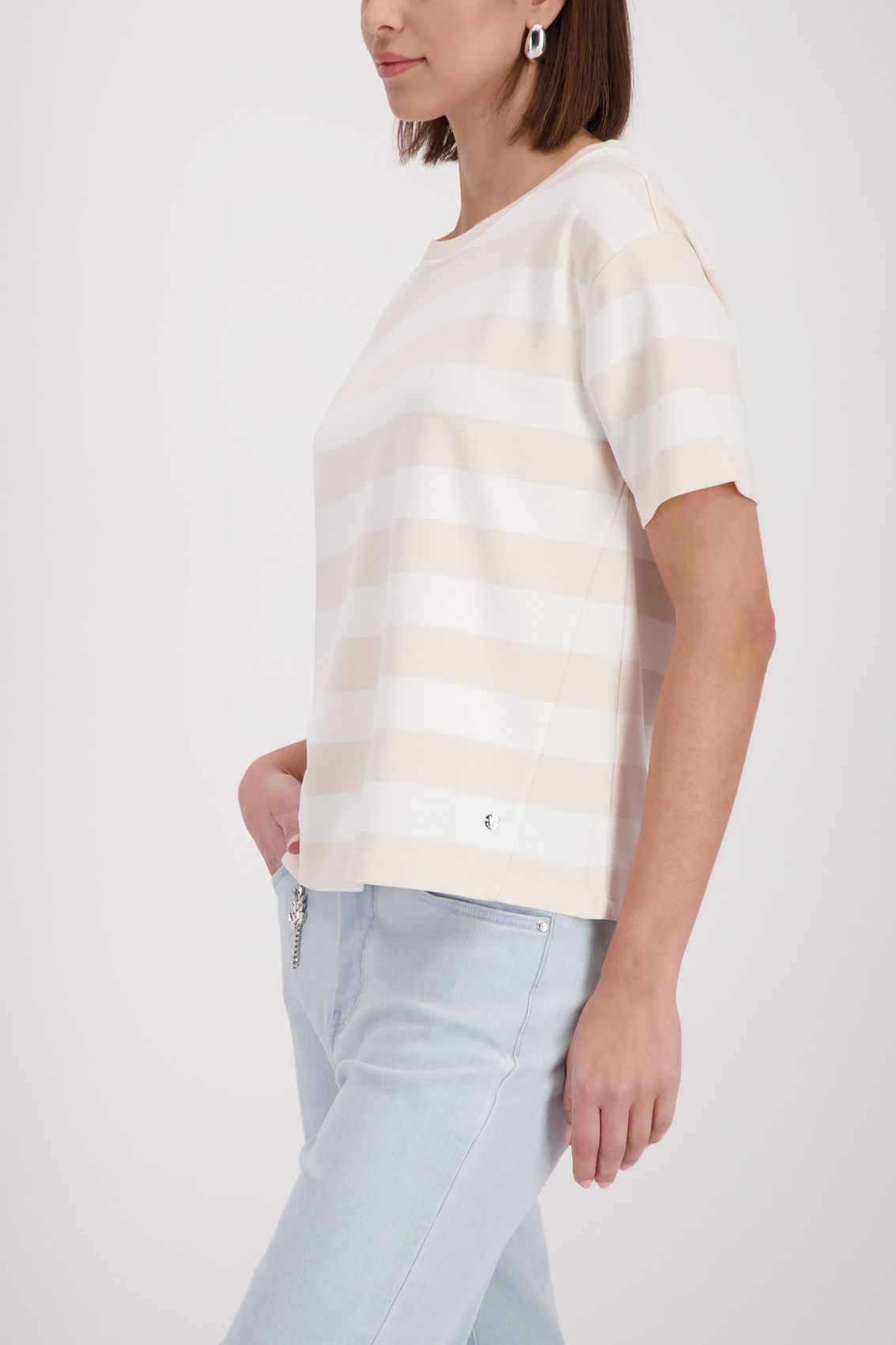 MONARI Sweatshirt, champagne beige ringel