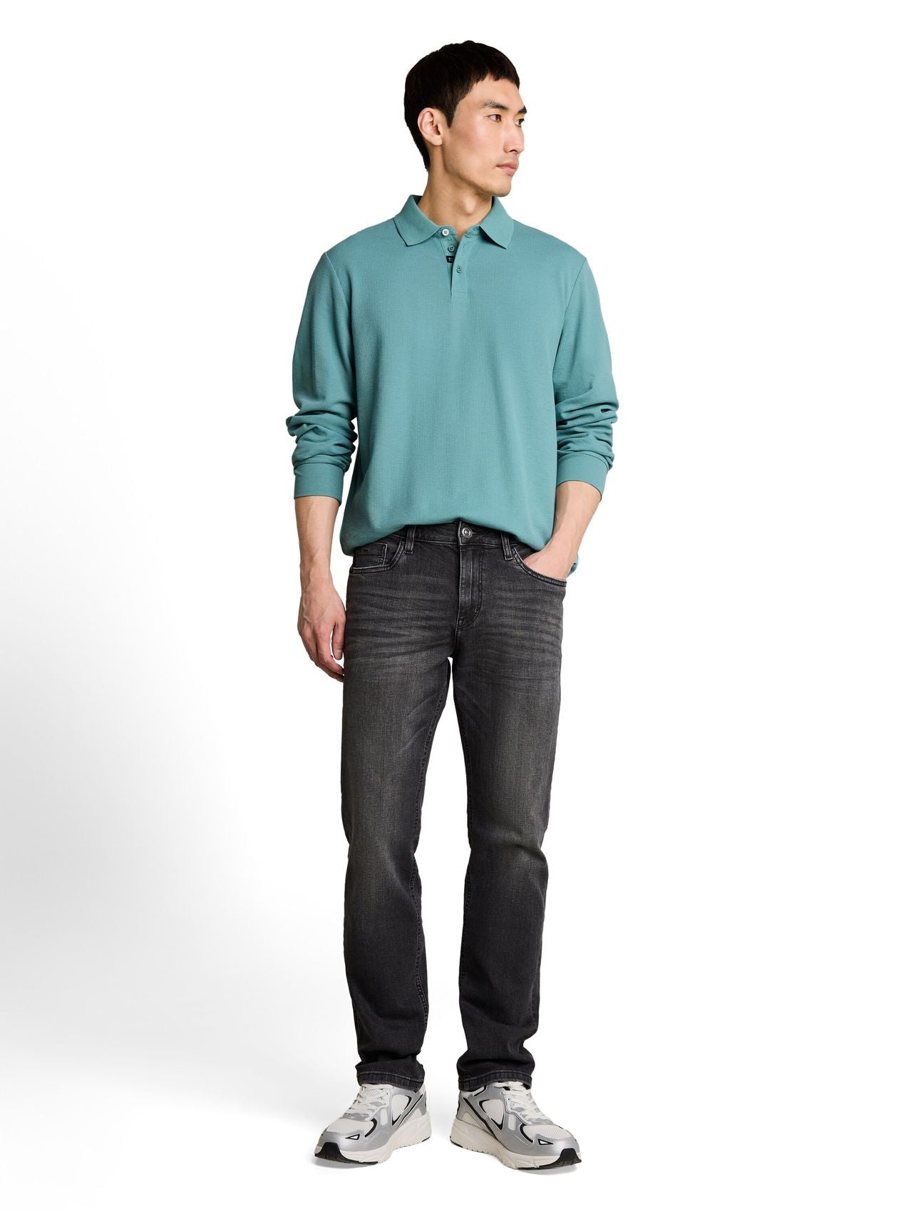 TOM TAILOR Langarm Poloshirt mit Waffelstruktur