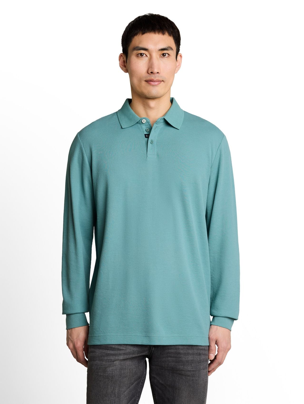 TOM TAILOR Langarm Poloshirt mit Waffelstruktur