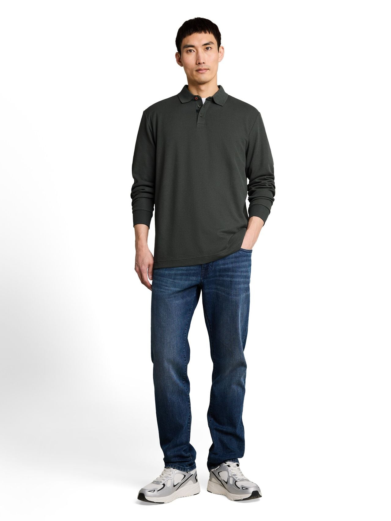 TOM TAILOR Langarm Poloshirt mit Waffelstruktur
