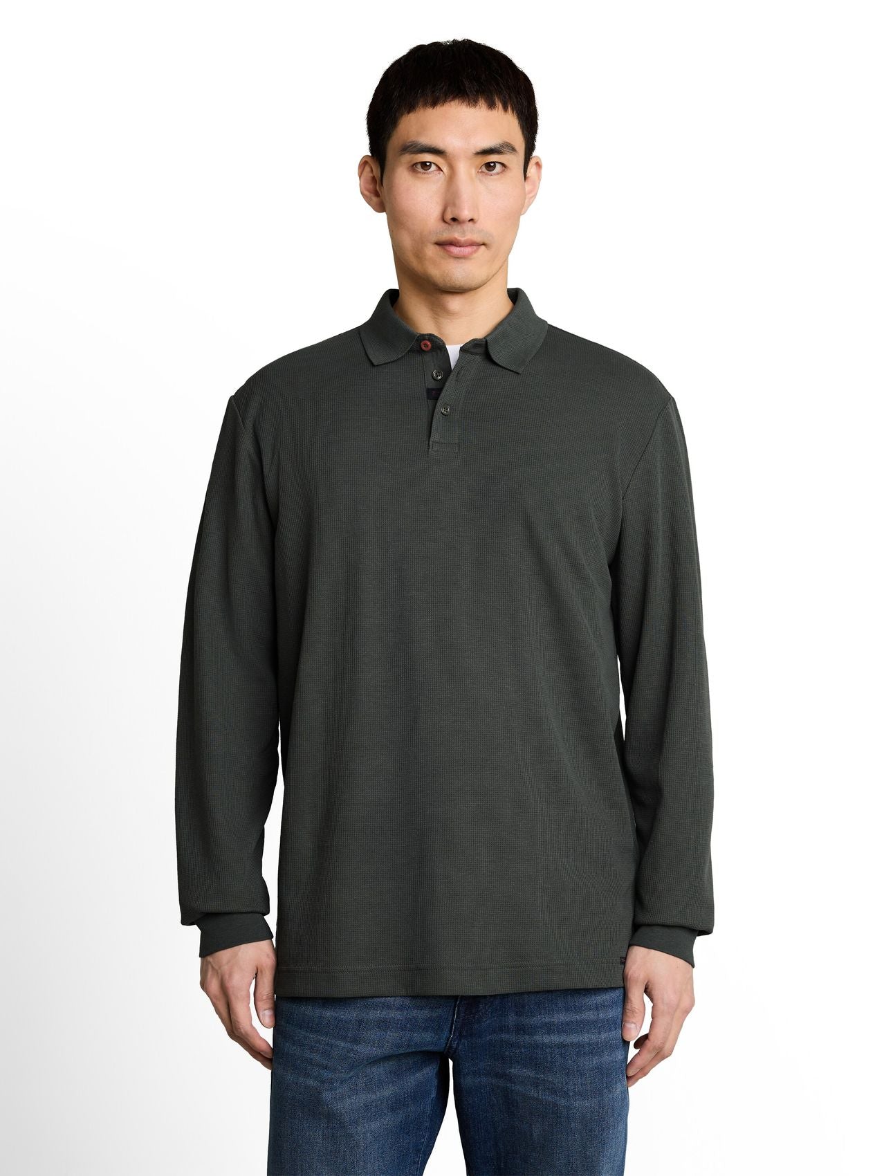 TOM TAILOR Langarm Poloshirt mit Waffelstruktur