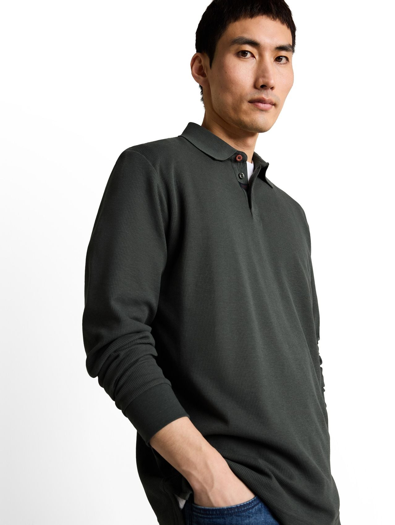 TOM TAILOR Langarm Poloshirt mit Waffelstruktur