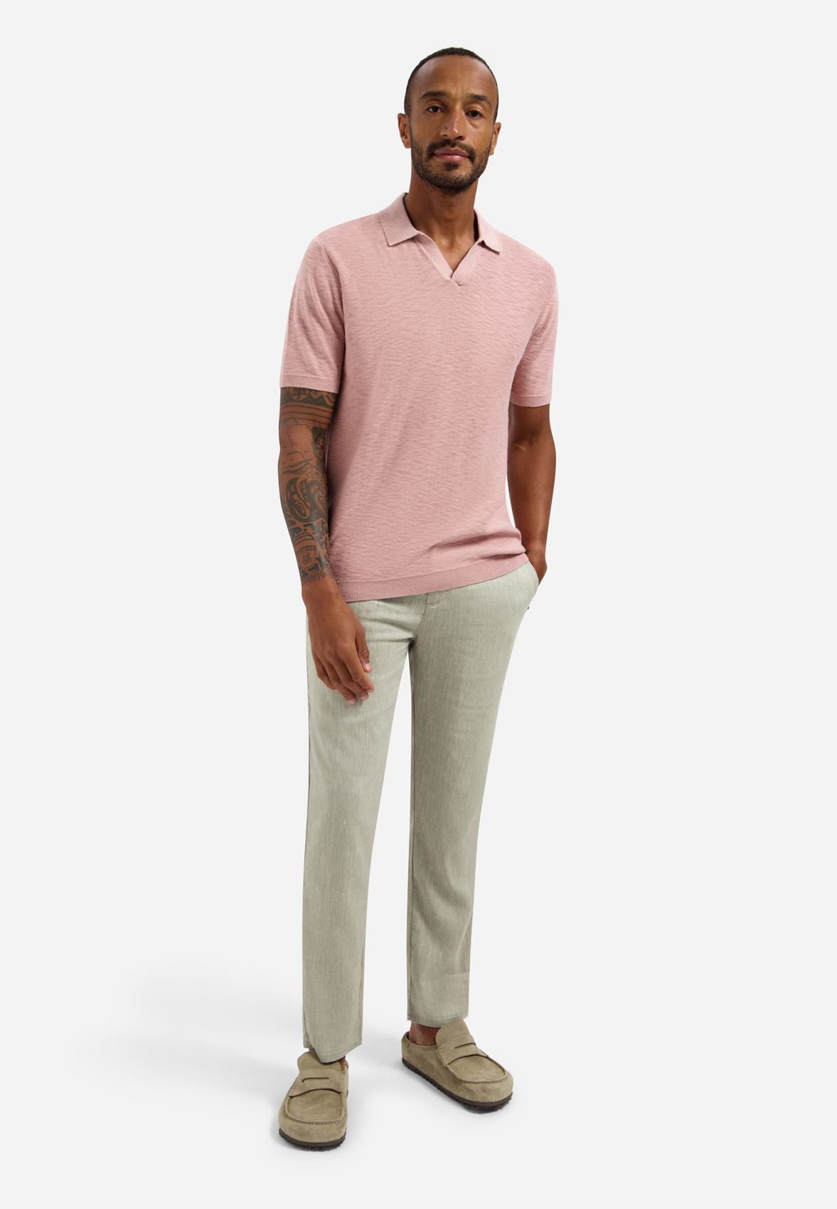 NO EXCESS Pullover Short Sleeve V-Polo Slub