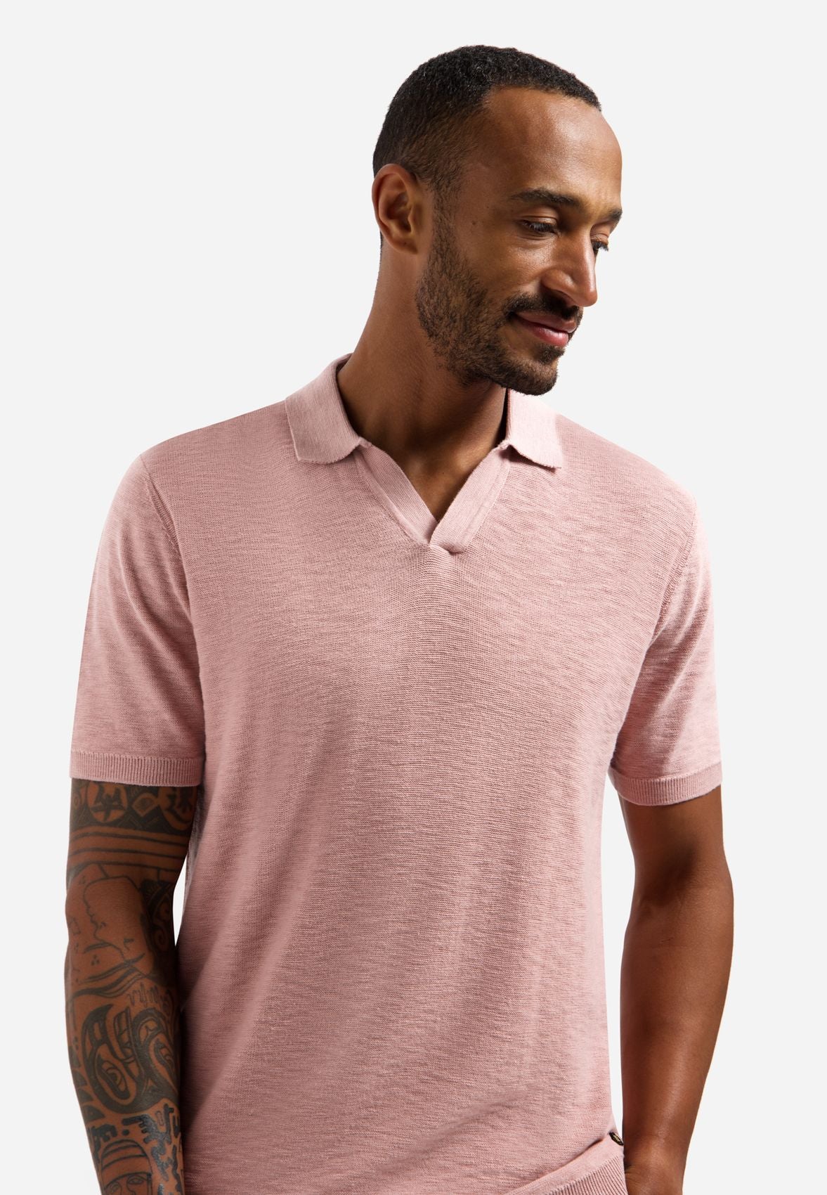 NO EXCESS Pullover Short Sleeve V-Polo Slub