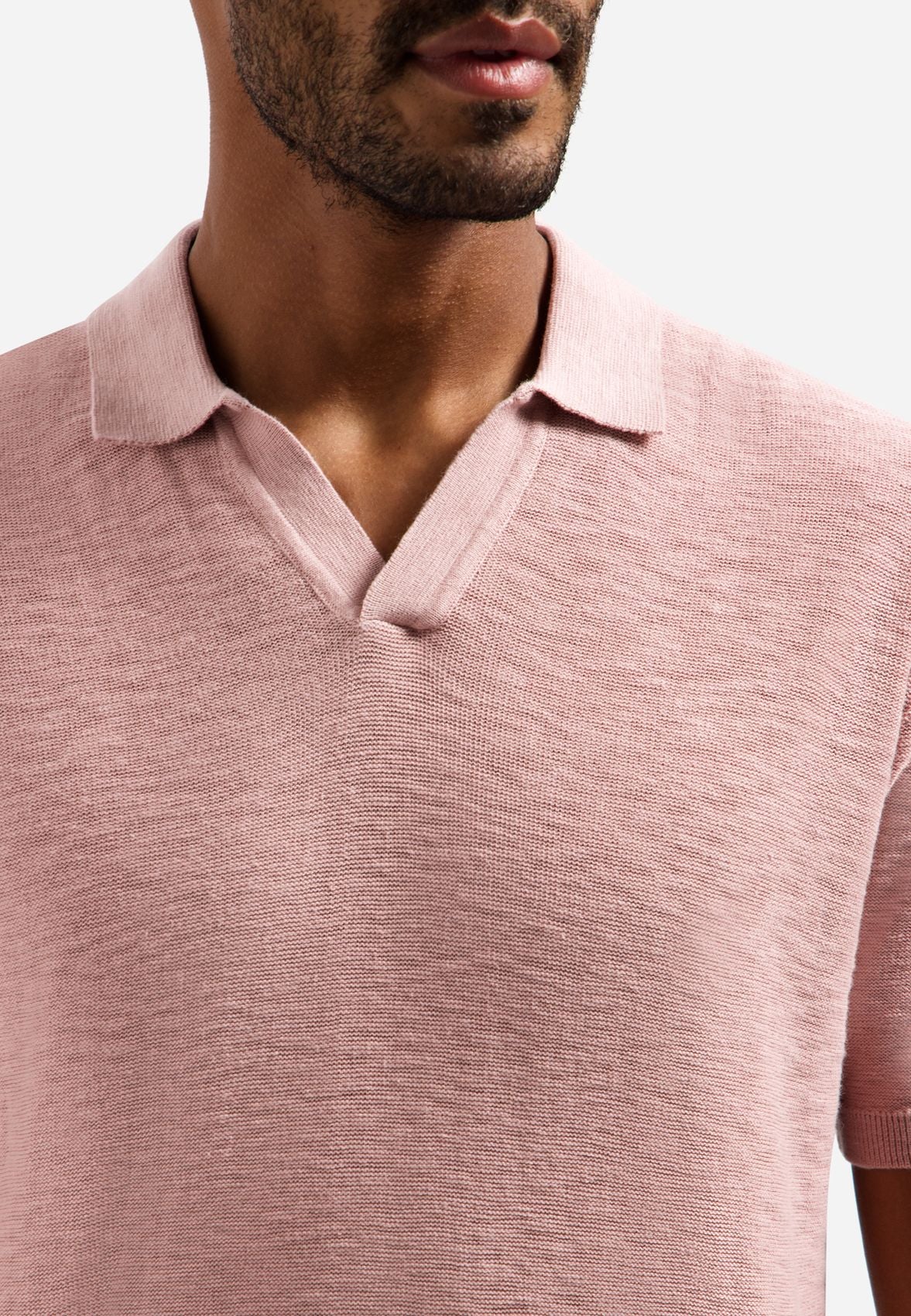 NO EXCESS Pullover Short Sleeve V-Polo Slub
