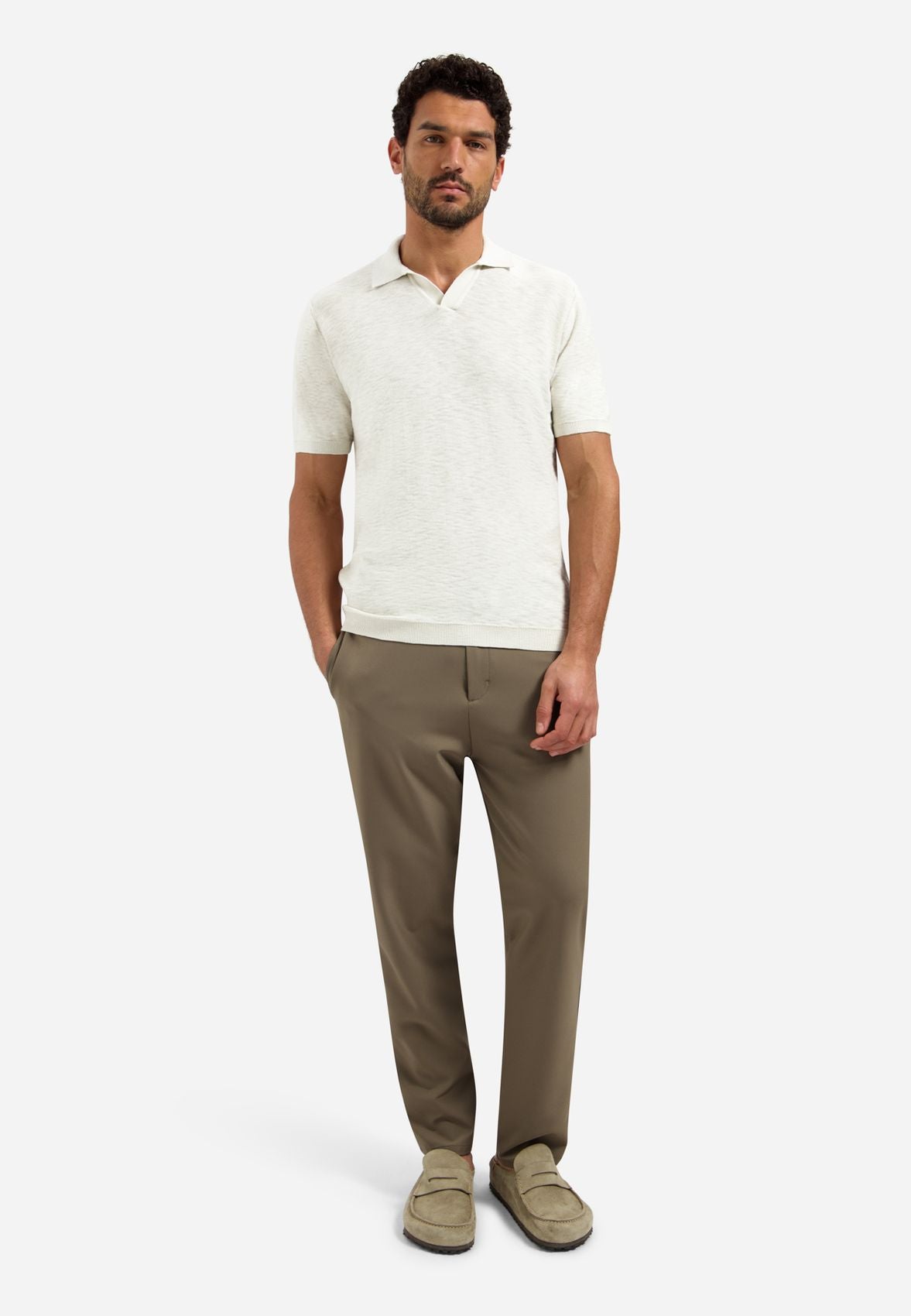 NO EXCESS Pullover Short Sleeve V-Polo Slub