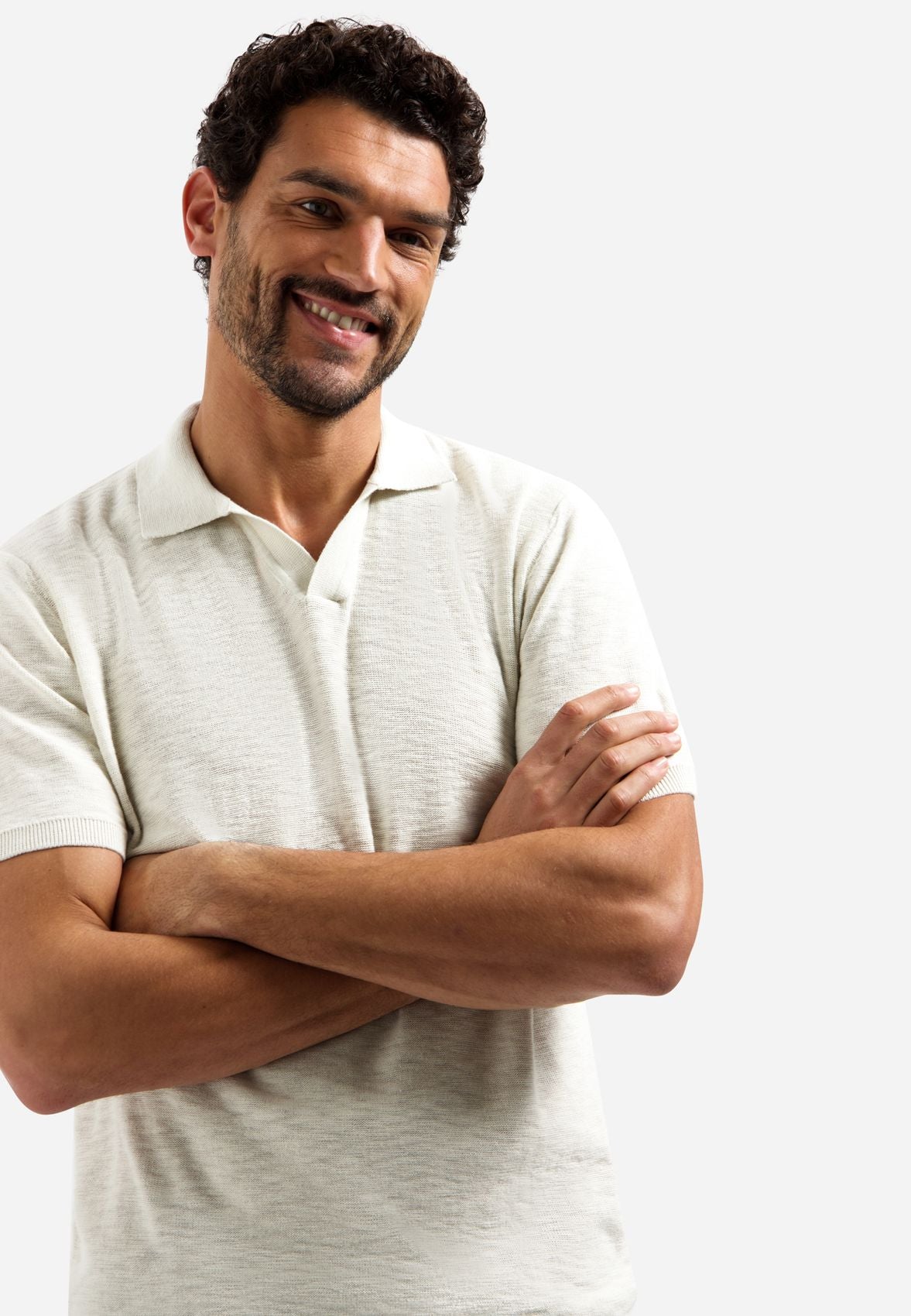 NO EXCESS Pullover Short Sleeve V-Polo Slub
