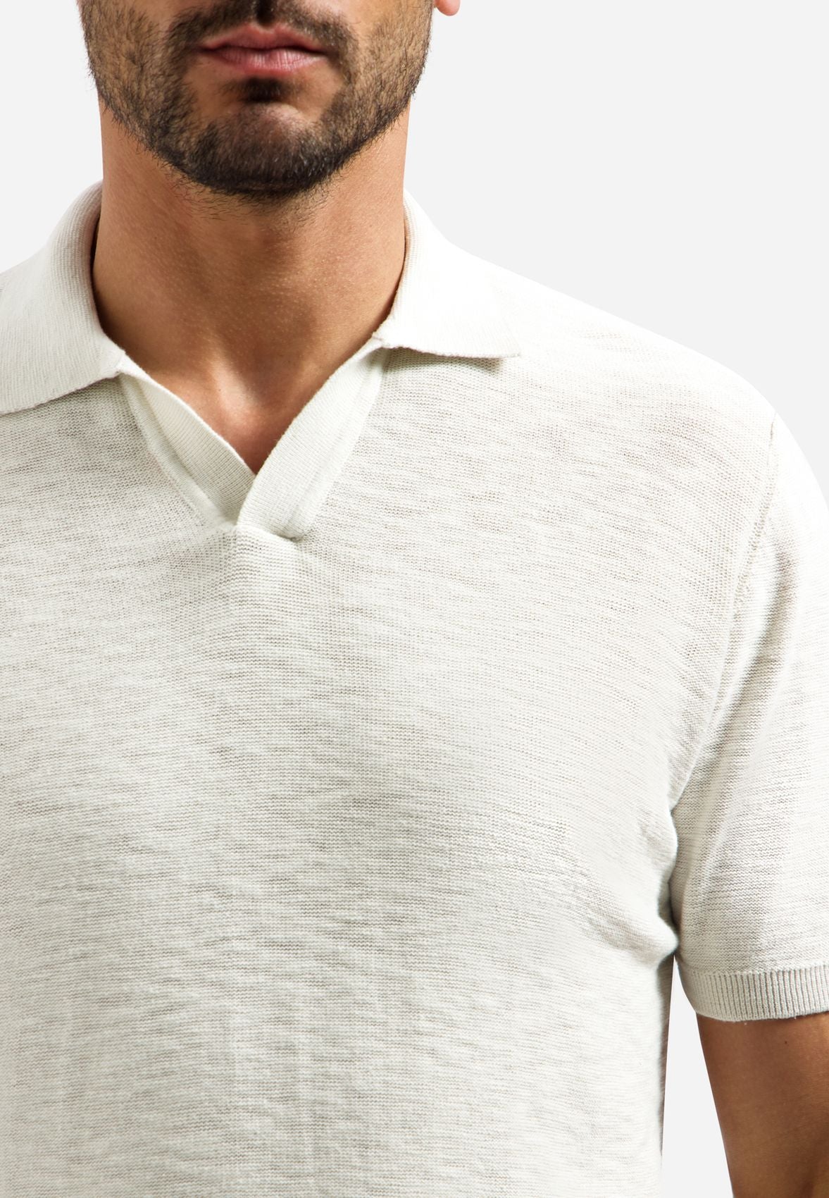 NO EXCESS Pullover Short Sleeve V-Polo Slub