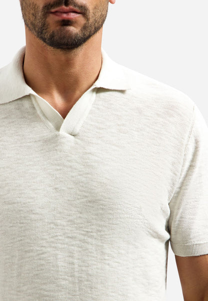 NO EXCESS Pullover Short Sleeve V-Polo Slub
