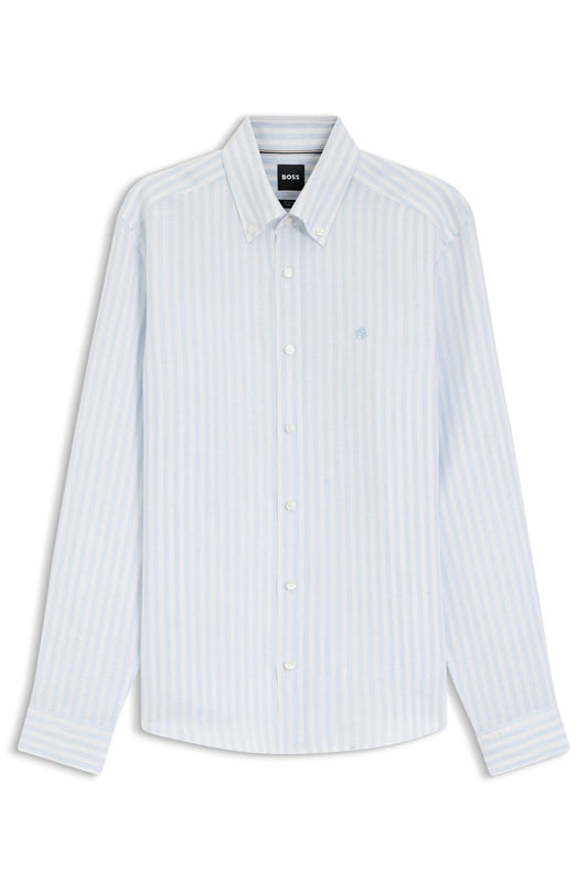 HUGO BOSS Gestreiftes Leinenhemd, regular fit S