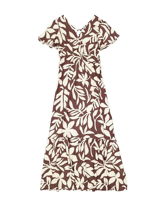 GARCIA Fließendes Maxikleid mit Blätter-Motiv