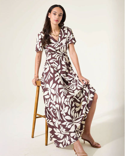 GARCIA Fließendes Maxikleid mit Blätter-Motiv