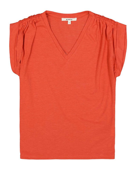 GARCIA T-Shirt mit gerafften Schultern