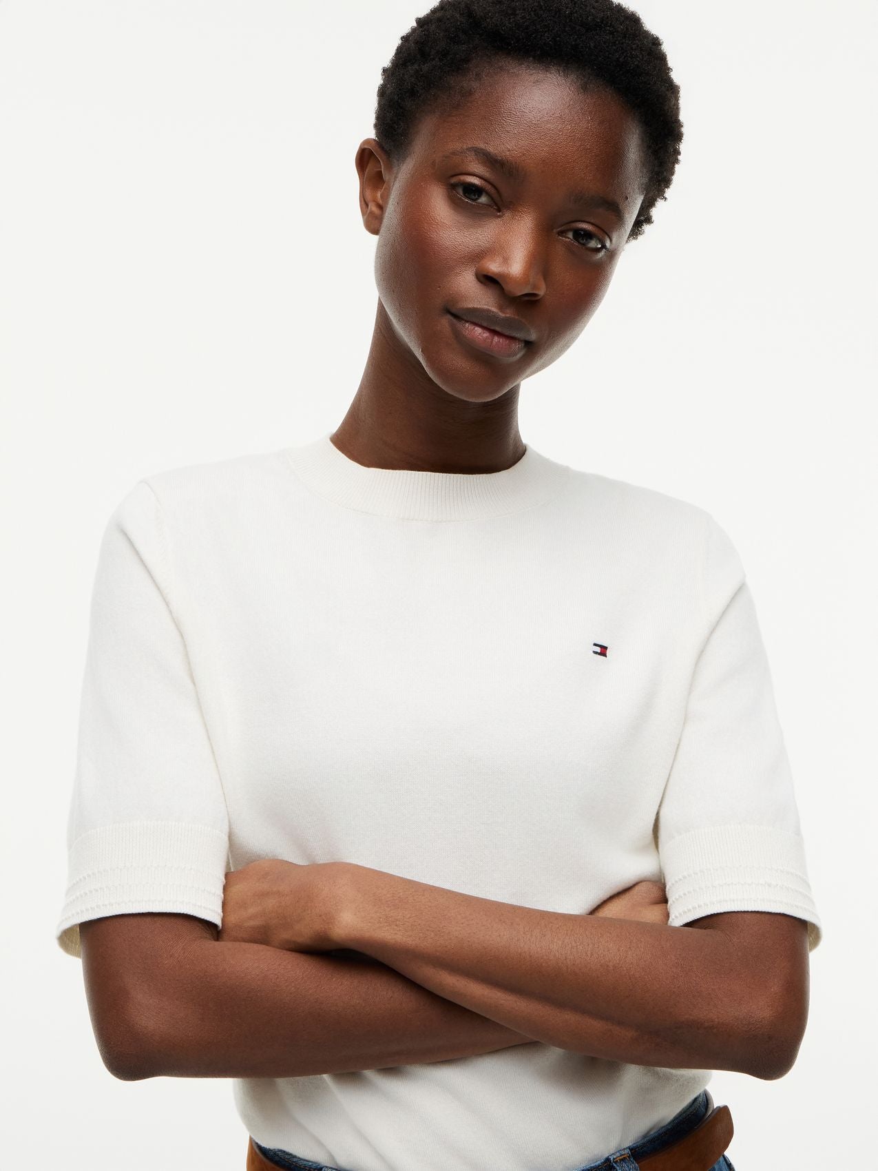 TOMMY HILFIGER Feinstrick-Pullover mit kurzen Ärmeln