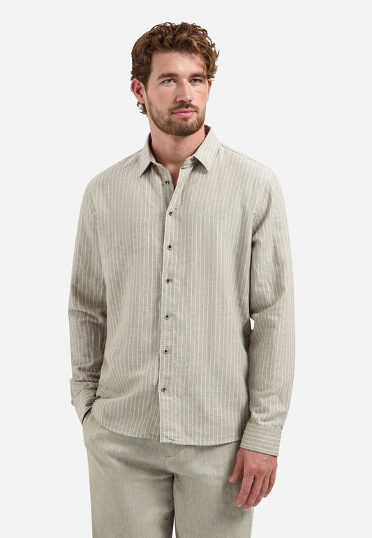 NO EXCESS Shirt Vertical Small Stripe With Linen XL